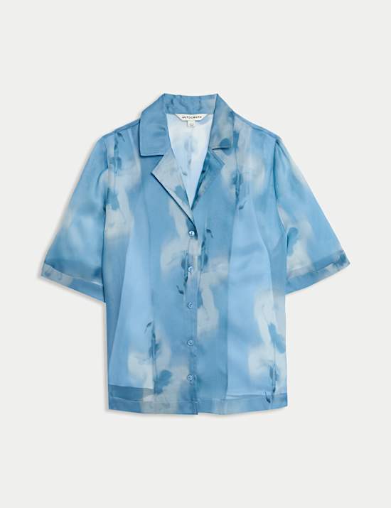 Εμπριμέ πουκάμισο με γιακά από 100% μετάξι