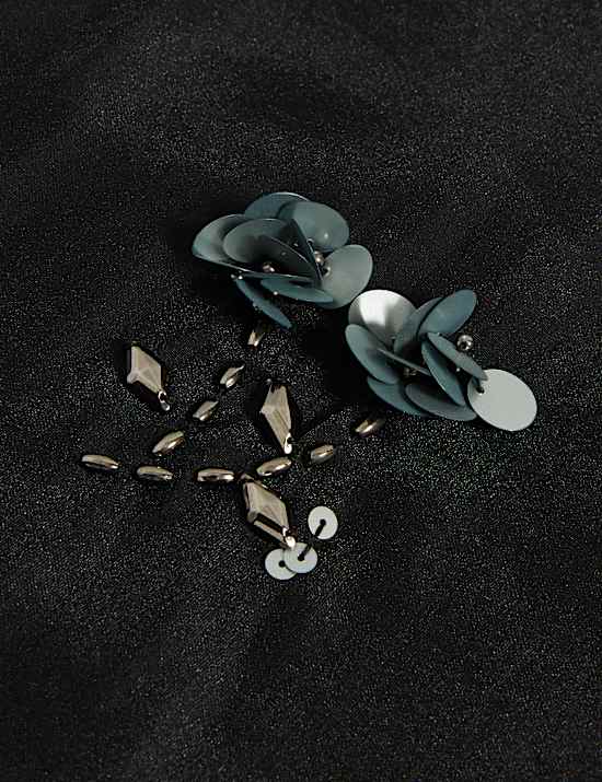 Organza Floral Embellished Round Neck Top