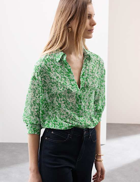 Printed Tie Neck Shirt