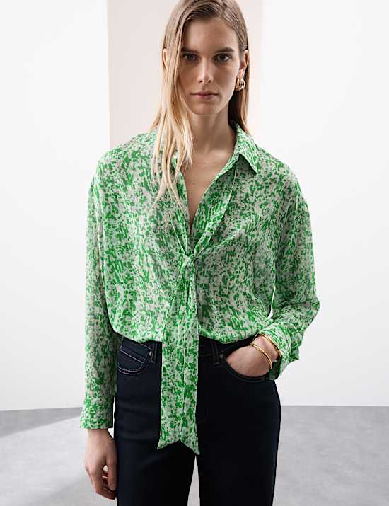 Printed Tie Neck Shirt