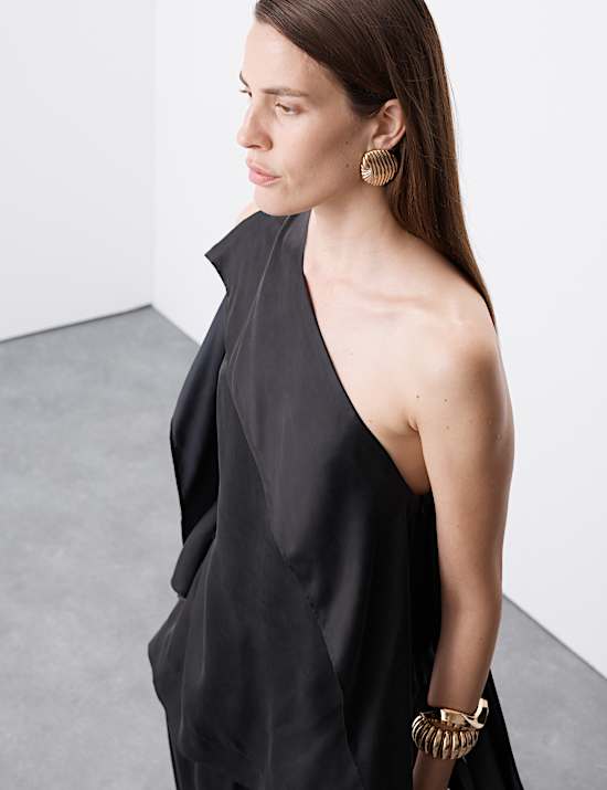 Cupro Rich One Shoulder Longline Top