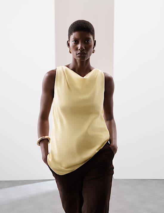 Τοπ με Ασύμμετρη Draped Λαιμόκοψη Cowl από Μείγμα Cupro