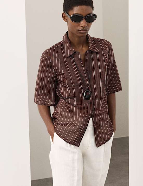 Pure Ramie Striped Pintuck Shirt