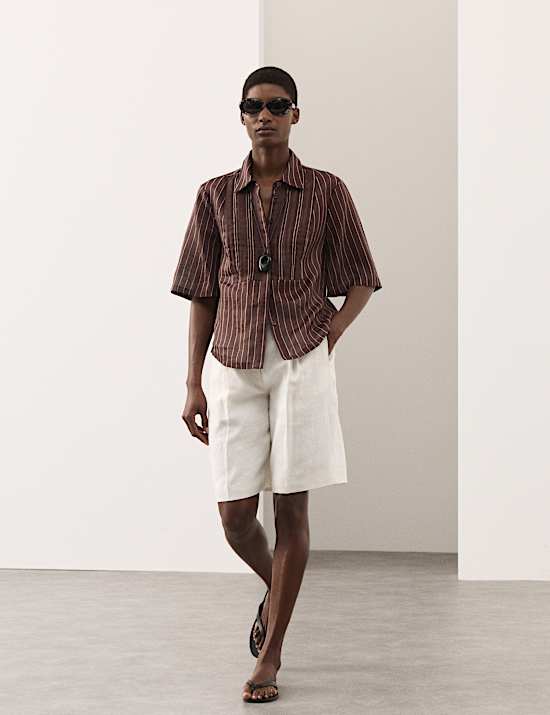 Pure Ramie Striped Pintuck Shirt