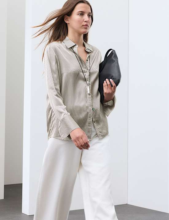 Modal Blend Satin Striped Shirt