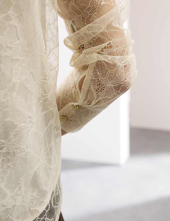 Lace Ruffle Front Blouse