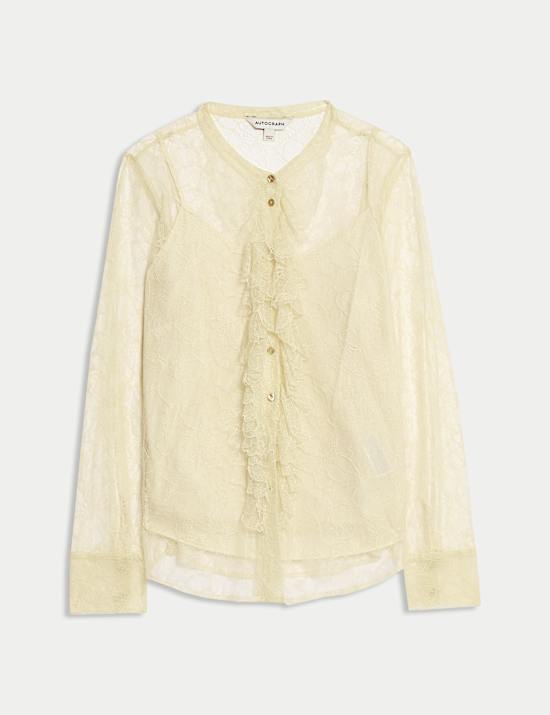 Lace Ruffle Front Blouse