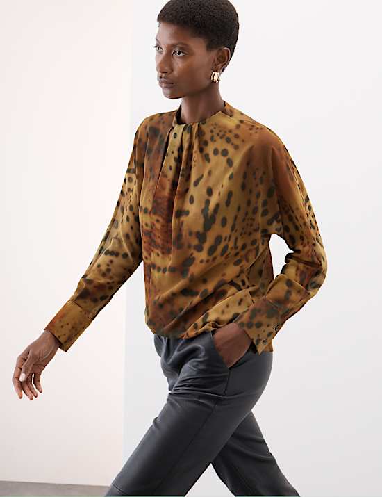 Drapierte Bluse mit Animalprint