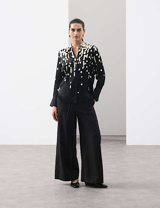 Cupro Rich Spot Print Relaxed Shirt