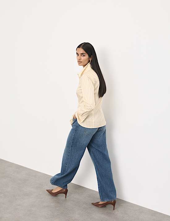 Pure Cotton Striped Fitted Waisted Shirt