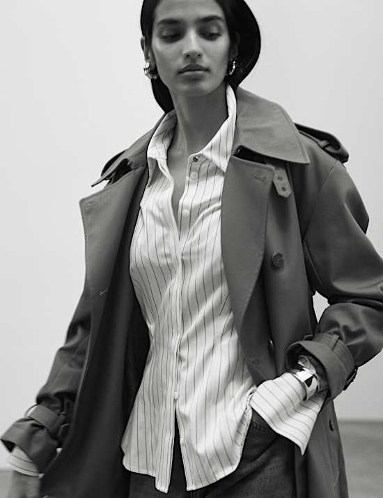 Pure Cotton Striped Fitted Waisted Shirt