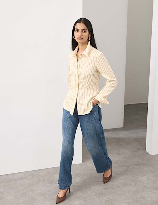 Pure Cotton Striped Fitted Waisted Shirt