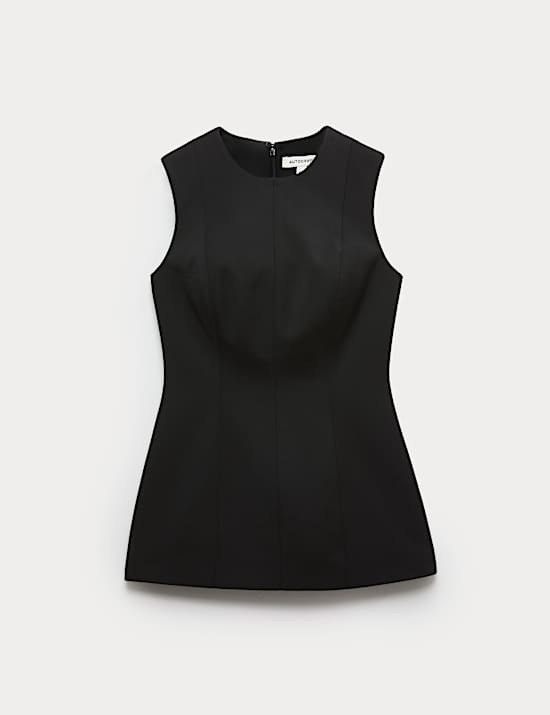 Wool Blend Crew Neck Waisted Top