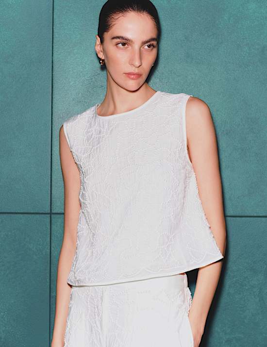 Viscose Rich Embroidered Shell Top