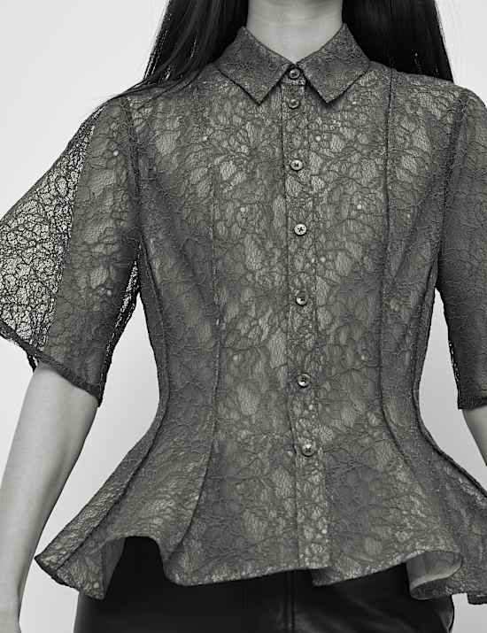Lace Collared Waisted Shirt