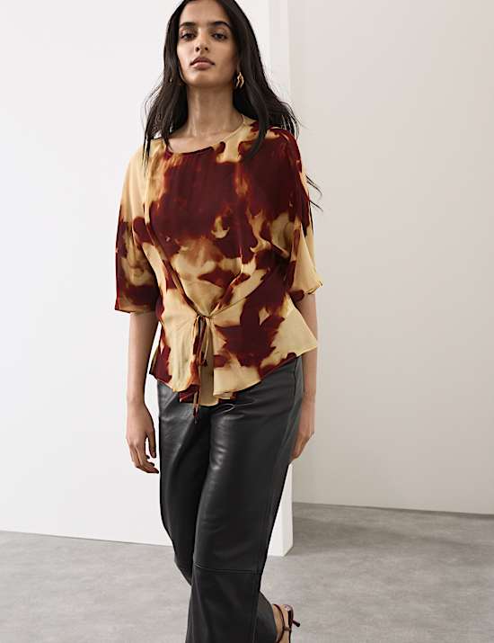 Printed Tie Front Top