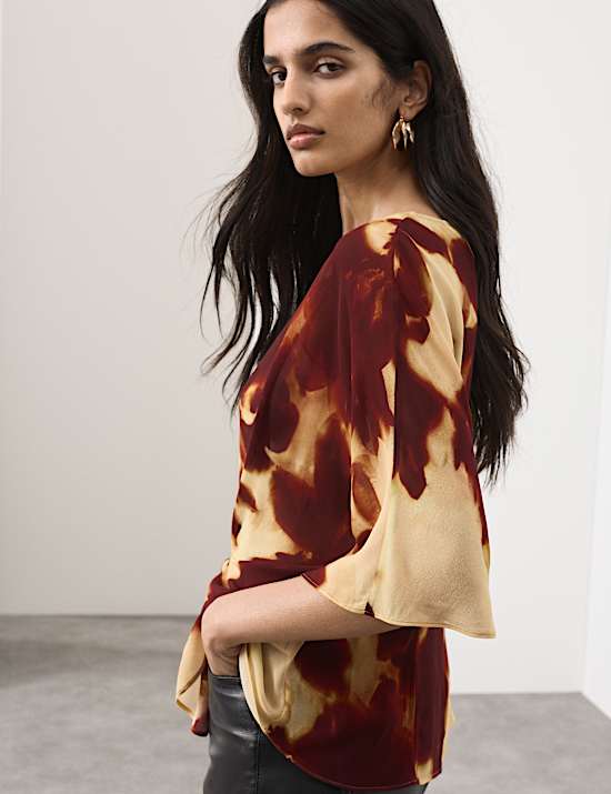 Printed Tie Front Top