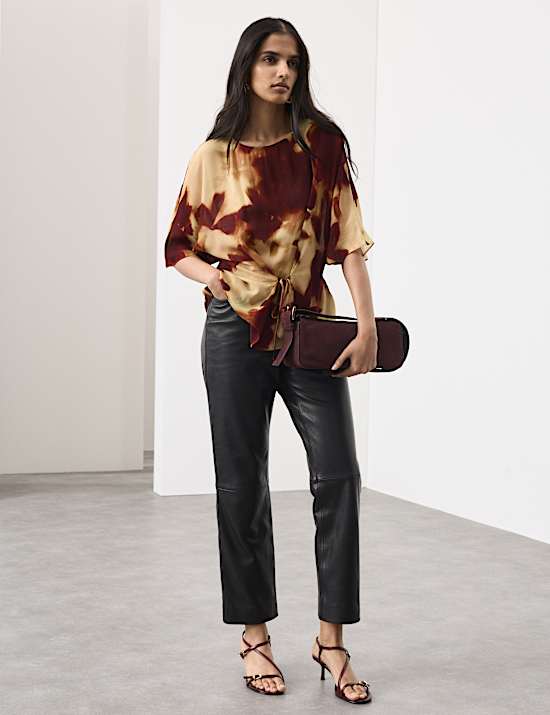 Printed Tie Front Top