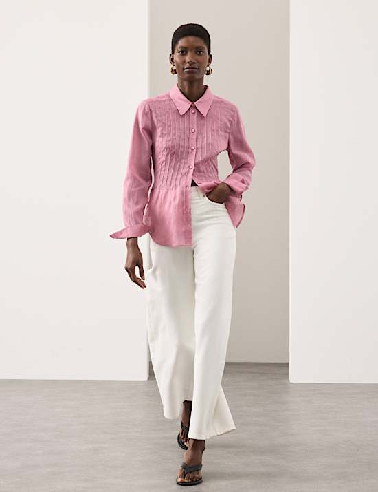 Pure Ramie Pintuck Waisted Shirt