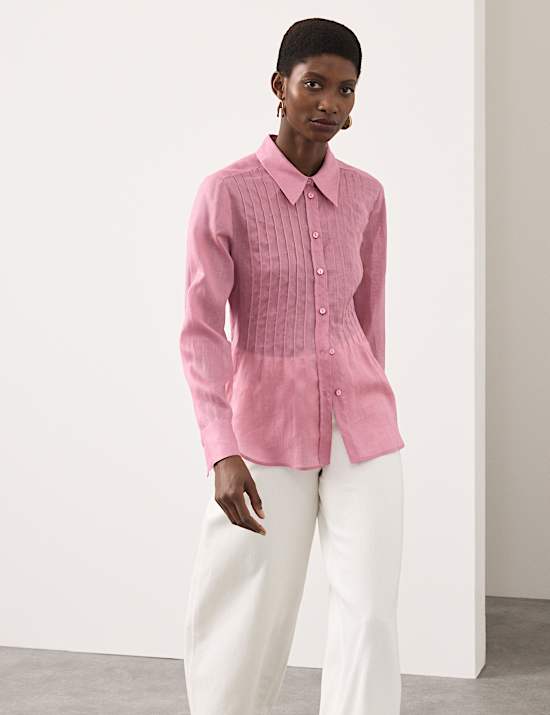 Pure Ramie Pintuck Waisted Shirt