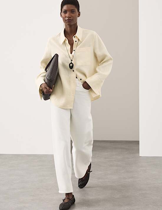 Chemise 100 % lin &agrave; boutons contrast&eacute;s