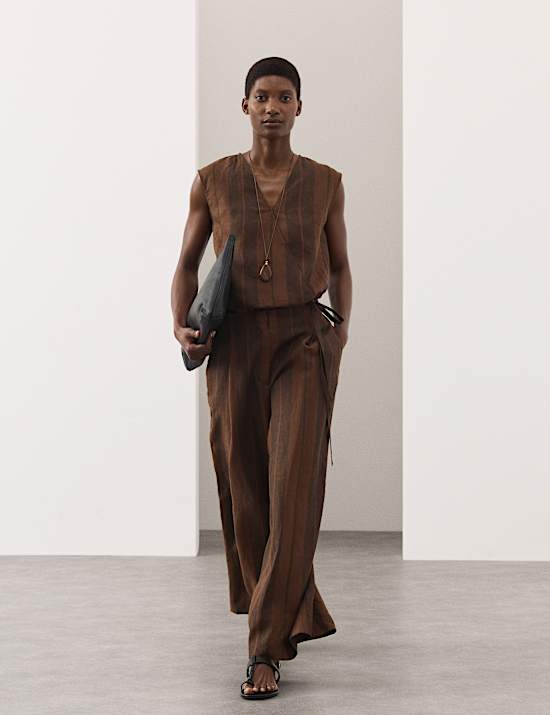 Pure Flax Linen Striped Wrap Top