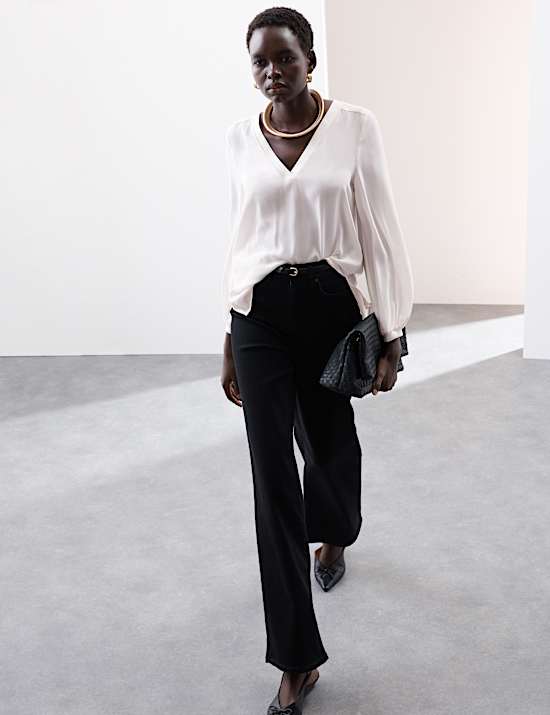 Pure Silk V-Neck Popover Blouse