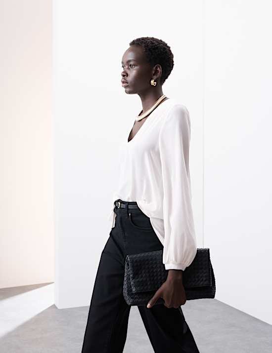 Pure Silk V-Neck Popover Blouse