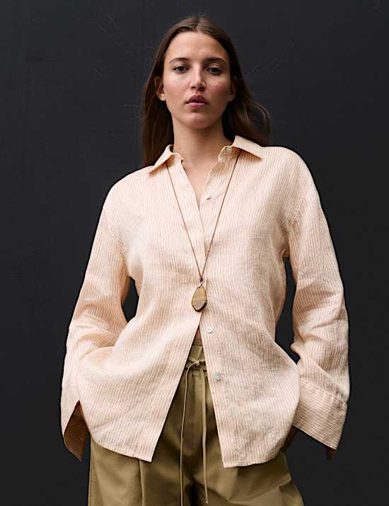 Chemise &agrave; rayures en lin avec soie
