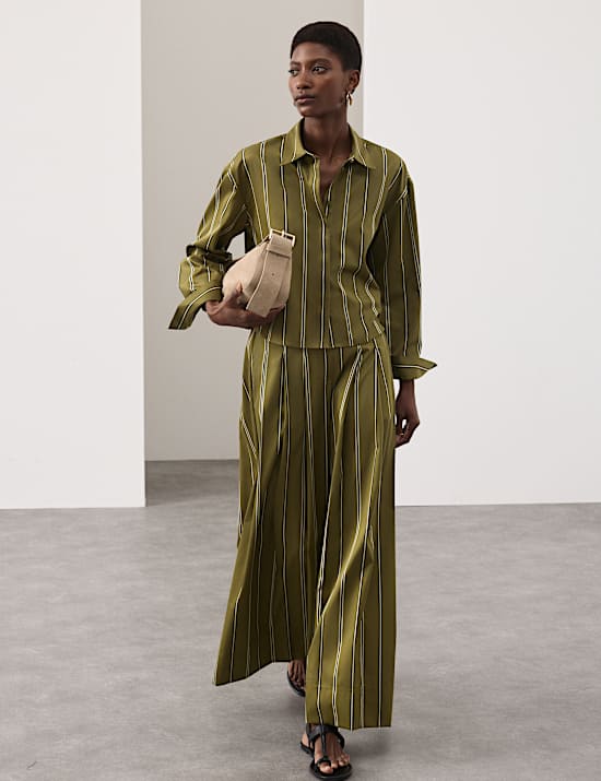 Pure Cotton Striped Cropped Shirt