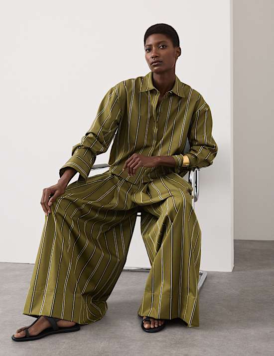 Pure Cotton Striped Cropped Shirt