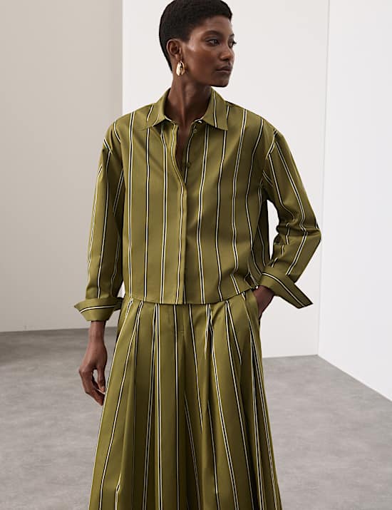 Pure Cotton Striped Cropped Shirt