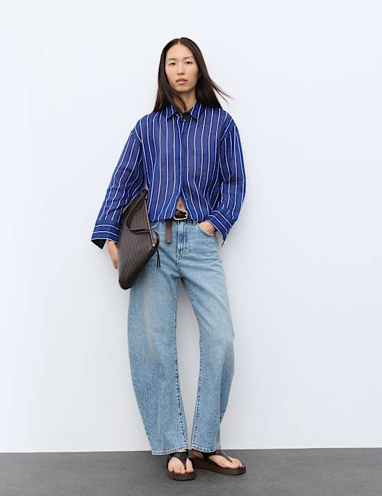Pure Ramie Striped Collared Shirt