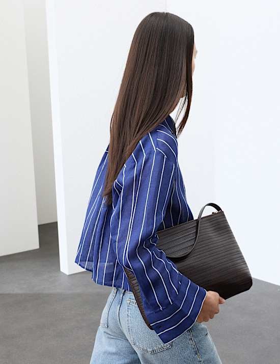 Pure Ramie Striped Collared Shirt