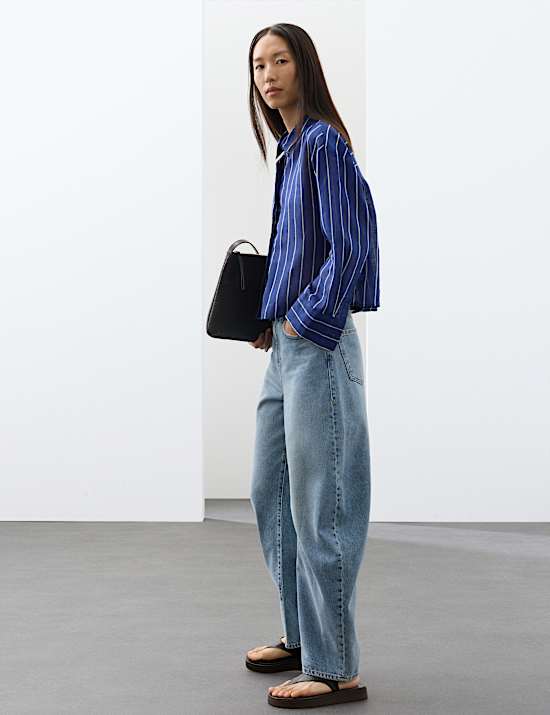 Pure Ramie Striped Collared Shirt