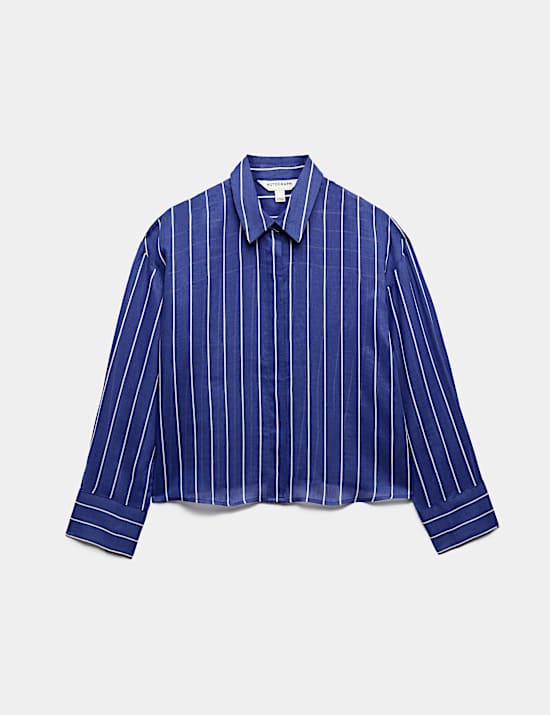 Pure Ramie Striped Collared Shirt