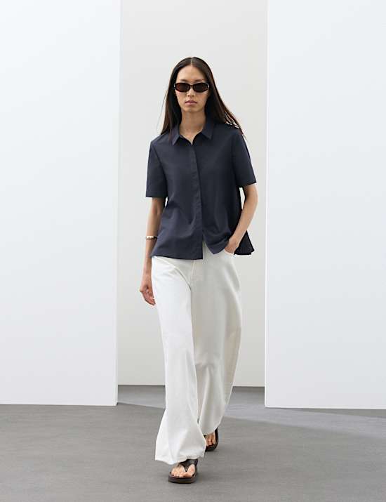 Chemise pliss&eacute;e &agrave; encolure avec coton