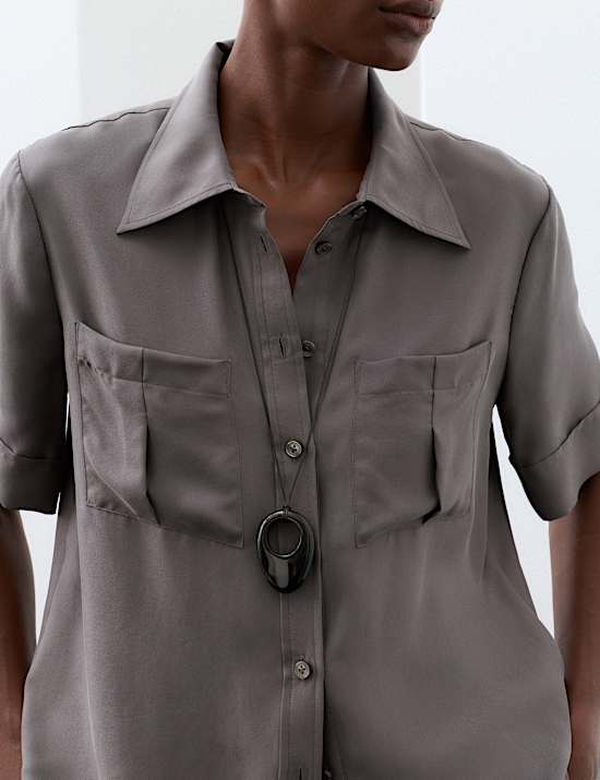 Pure Silk Collared Utility Shirt