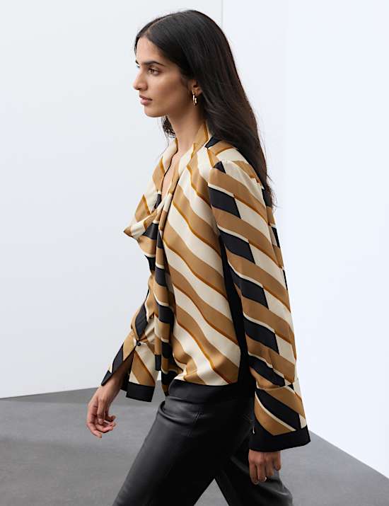 Striped Cowl Neck Blouse