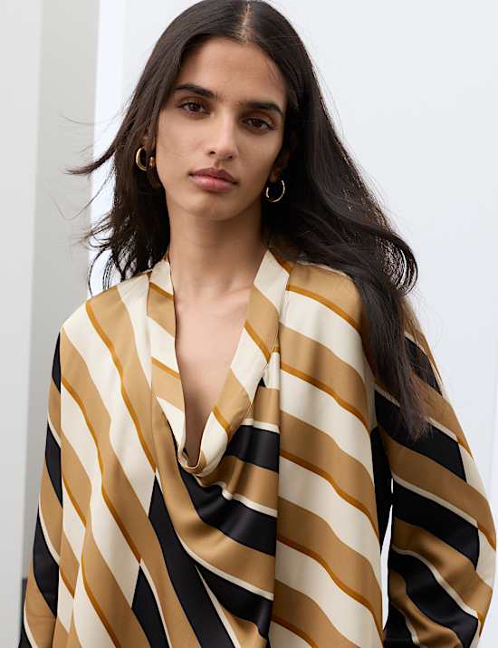 Striped Cowl Neck Blouse