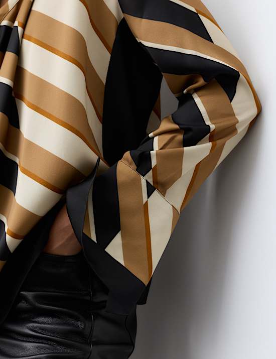 Striped Cowl Neck Blouse