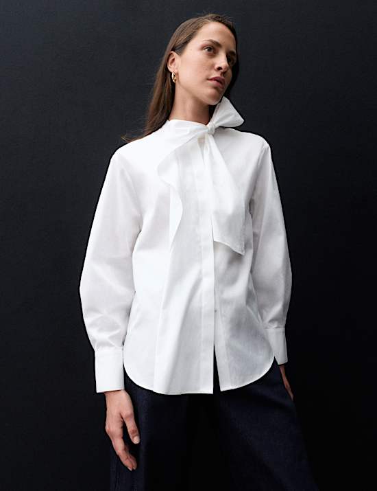Pure Cotton Tie Neck Shirt