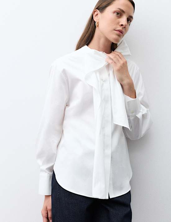 Pure Cotton Tie Neck Shirt