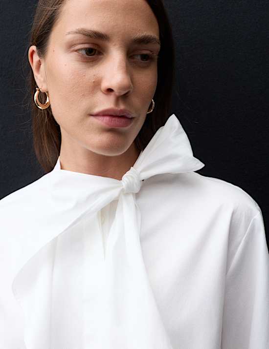 Pure Cotton Tie Neck Shirt