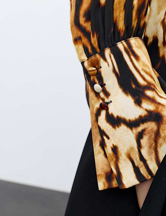 Animal Print Tie Neck Blouse with Silk