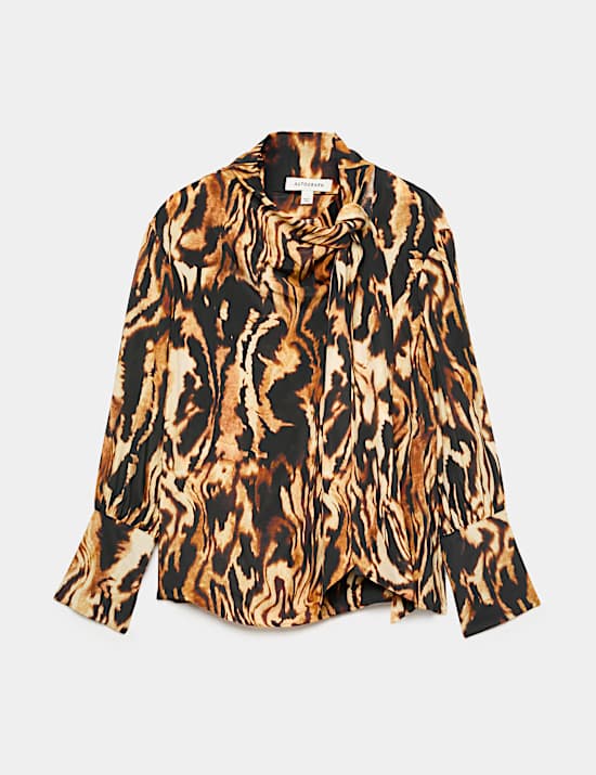Animal Print Tie Neck Blouse with Silk