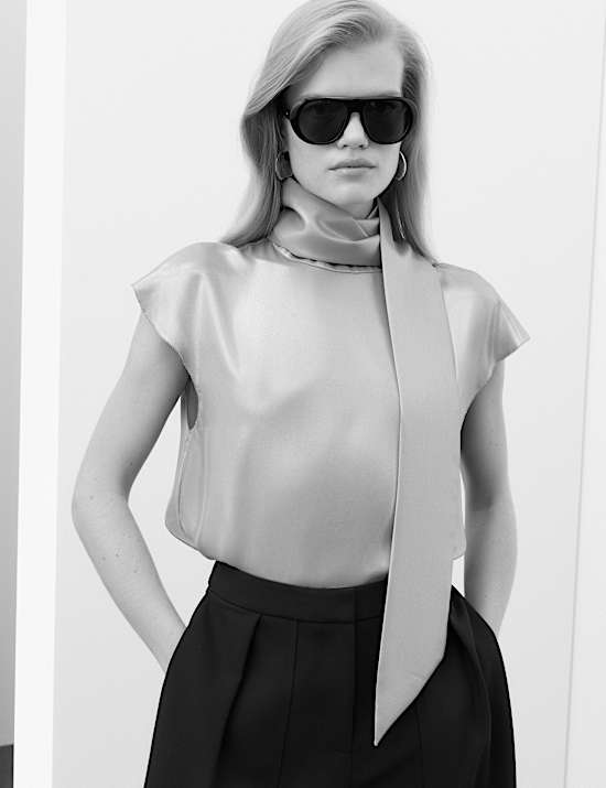 Satin Tie Detail Cap Sleeve Top