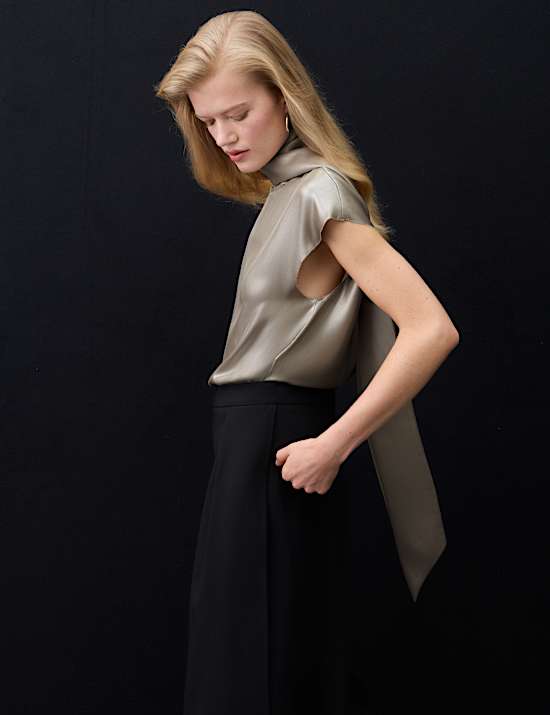 Satin Tie Detail Cap Sleeve Top