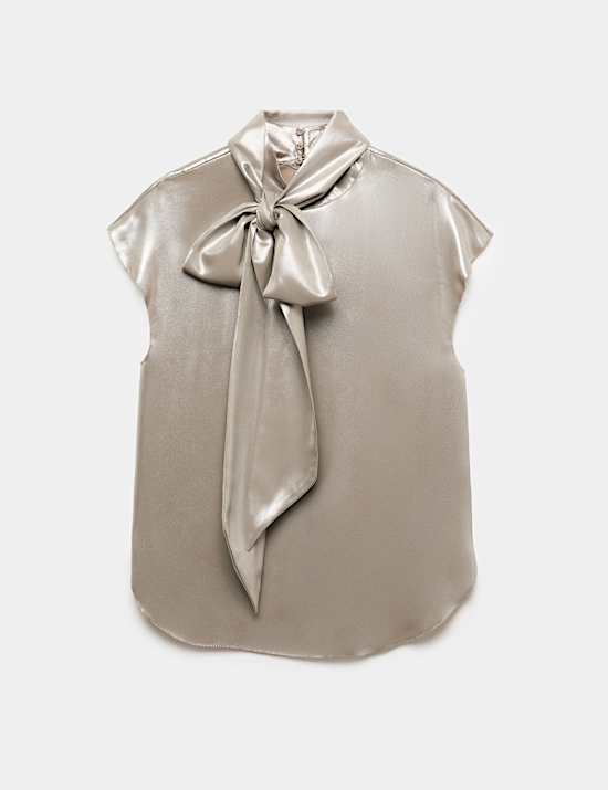 Satin Tie Detail Cap Sleeve Top