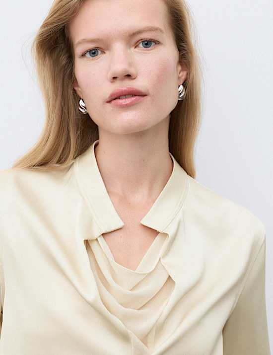 V Neck Cowl Insert Blouse